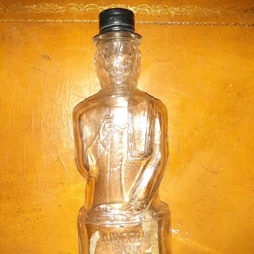 Abraham Abe Lincoln Penny / Coin Bank * Vintage Glass * Coins go in Hat * 1952